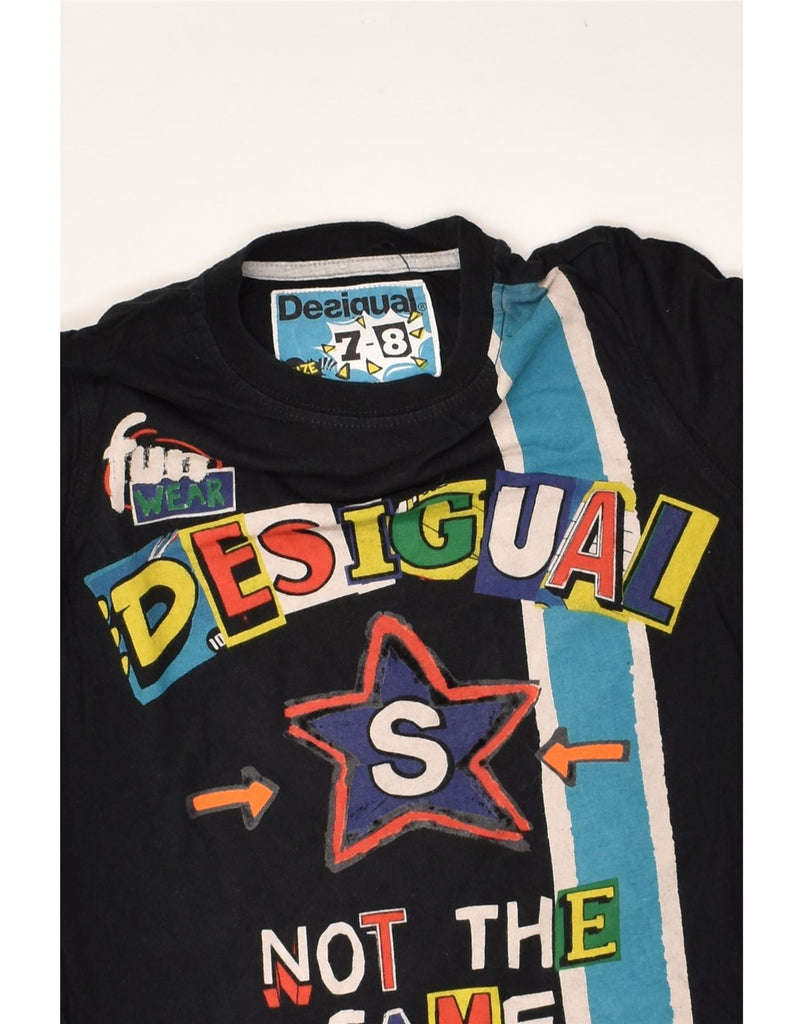 DESIGUAL Boys Graphic Top Long Sleeve 7-8 Years Black Colourblock Cotton | Vintage Desigual | Thrift | Second-Hand Desigual | Used Clothing | Messina Hembry 