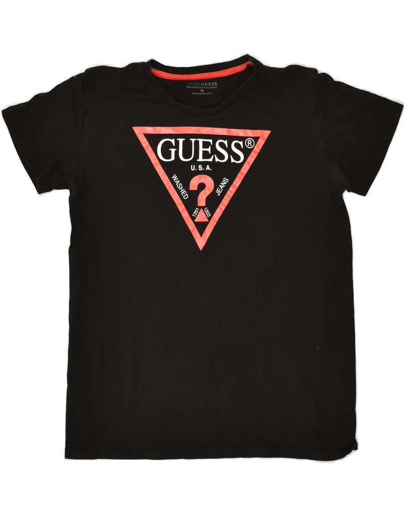 GUESS Boys Graphic T-Shirt Top 15-16 Years Black Cotton | Vintage Guess | Thrift | Second-Hand Guess | Used Clothing | Messina Hembry 