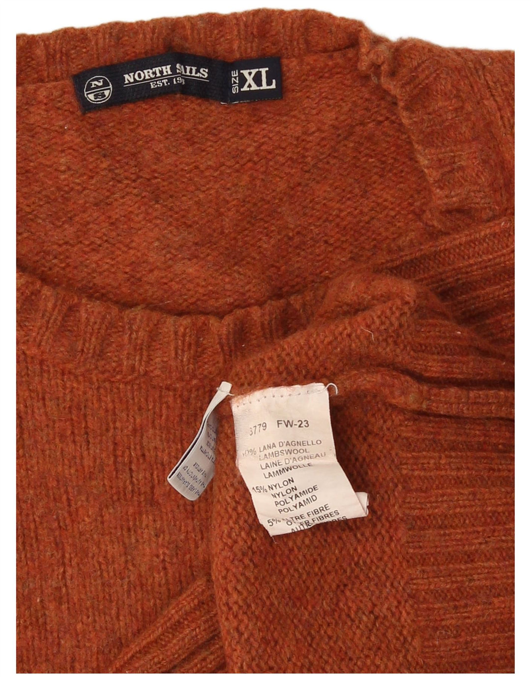 North Sails Mens Crew Neck Jumper Sweater XL Orange Wool
