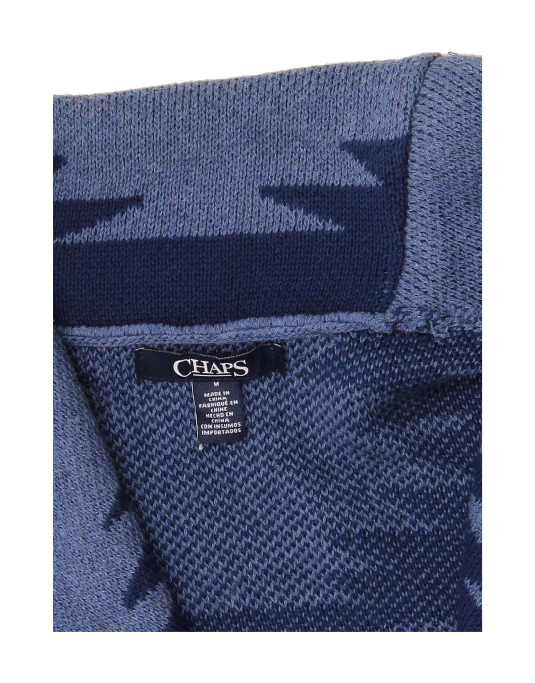 CHAPS Womens Cardigan Sweater UK 12 Medium Blue Geometric Cotton Vintage Chaps and Second-Hand Chaps from Messina Hembry 