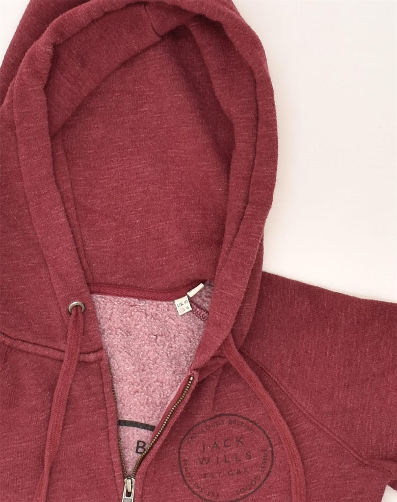 JACK WILLS Womens Zip Hoodie Sweater UK 10 Small Maroon Cotton | Vintage Jack Wills | Thrift | Second-Hand Jack Wills | Used Clothing | Messina Hembry 