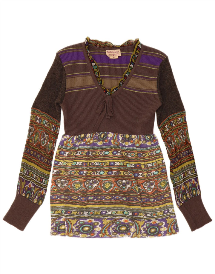 Marlboro Classics Womens Long Sleeve Tunic Top UK 14 Large Brown Geometric