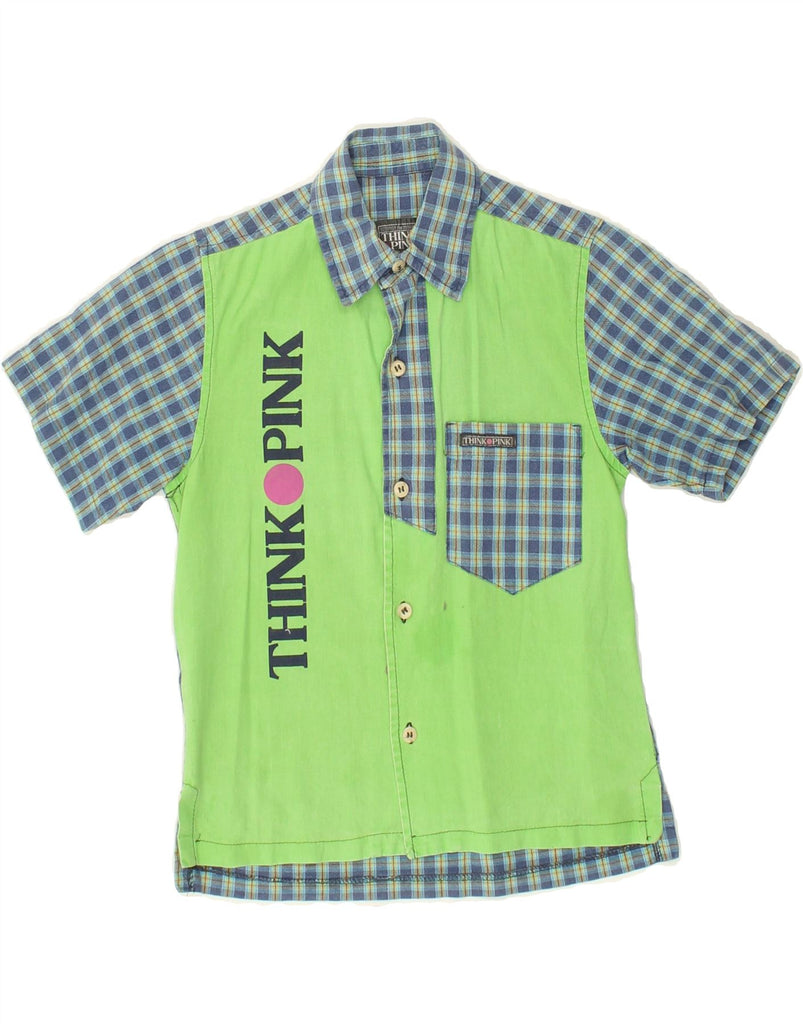 THINK PINK Boys Graphic Short Sleeve Shirt 4-5 Years Green Check Cotton | Vintage Think Pink | Thrift | Second-Hand Think Pink | Used Clothing | Messina Hembry 