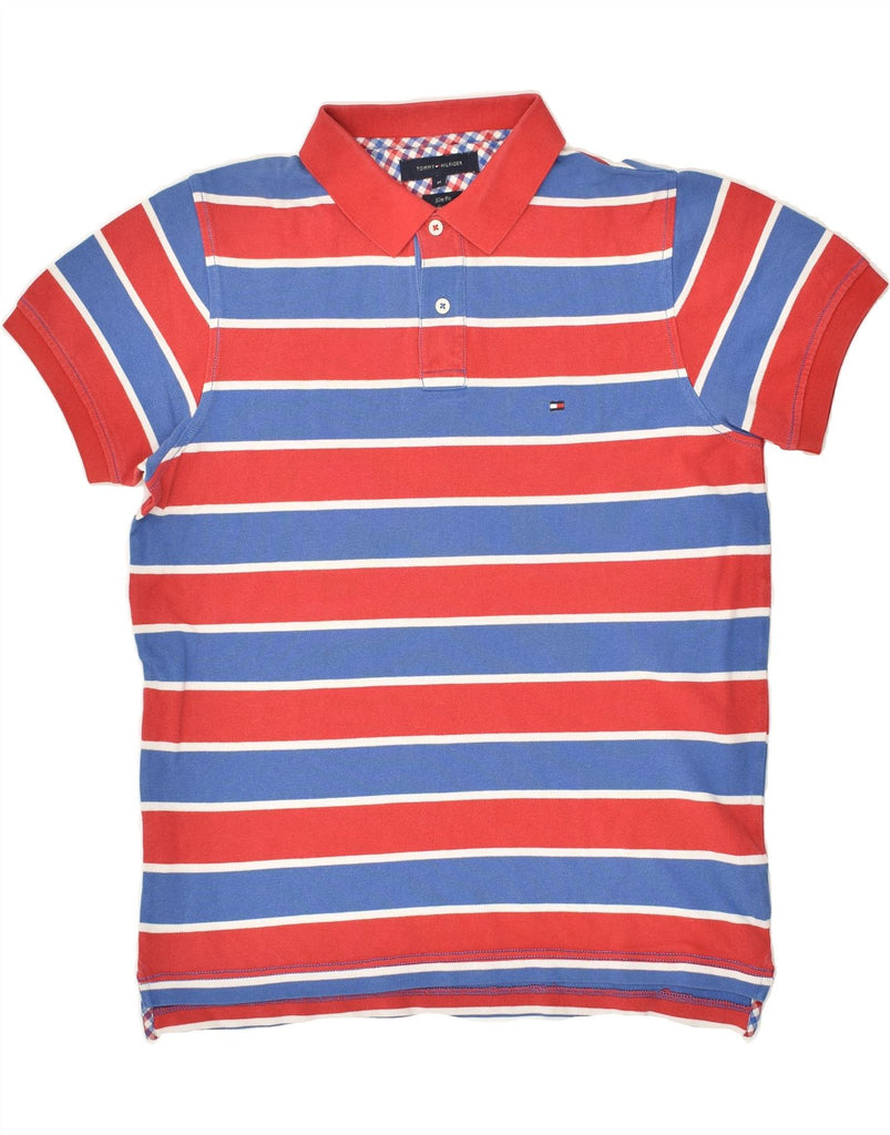 TOMMY HILFIGER Mens Slim Fit Polo Shirt Medium Red Striped Cotton | Vintage Tommy Hilfiger | Thrift | Second-Hand Tommy Hilfiger | Used Clothing | Messina Hembry 