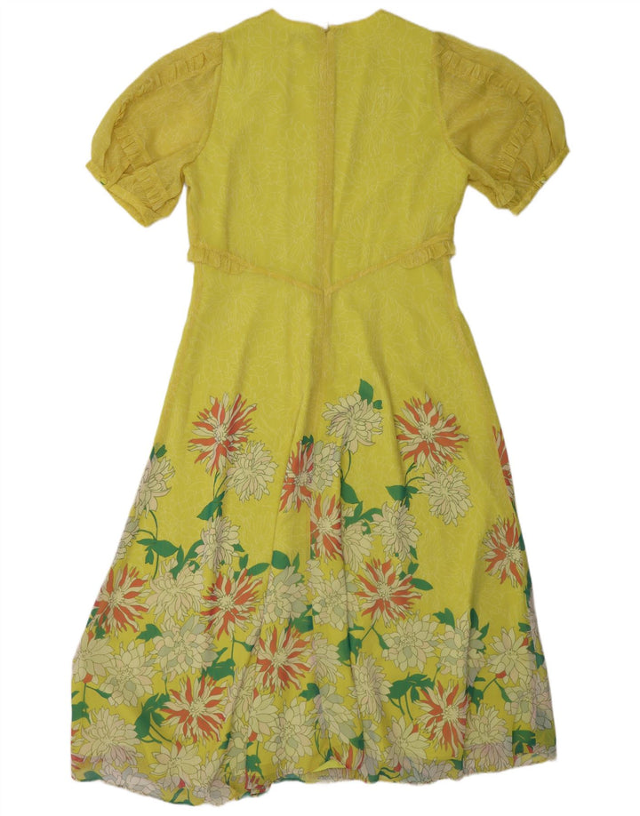 TED BAKER Womens Ruffle A-Line Dress Size 4 Large Yellow Floral Polyester