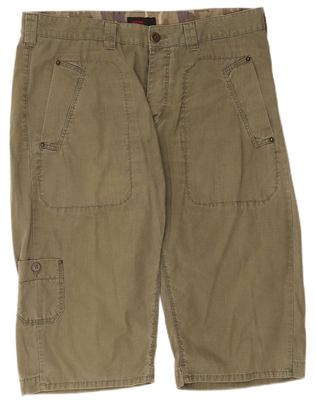ZARA Mens Cargo Shorts EU 46 XL W36 Khaki Cotton