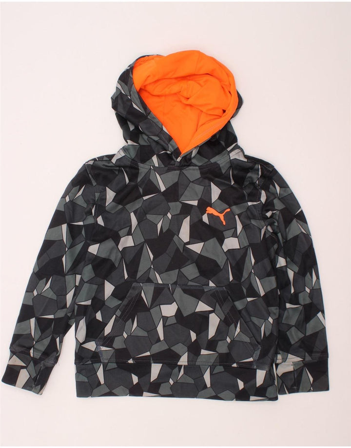 PUMA Boys Hoodie Jumper 7-8 Years Small Grey Geometric Polyester