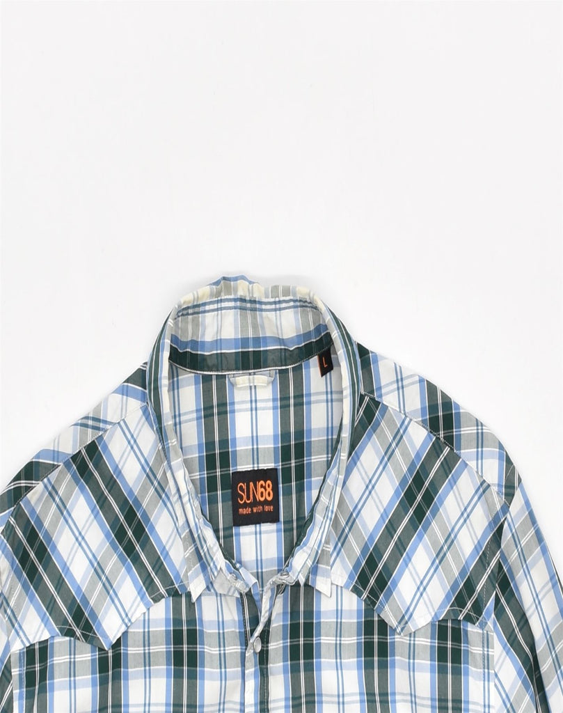 SUN68 Mens Slim Shirt Large Blue Check Cotton | Vintage | Thrift | Second-Hand | Used Clothing | Messina Hembry 