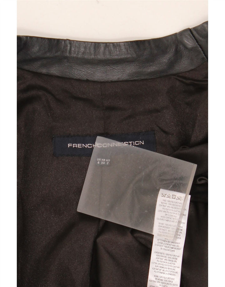 French Connection Womens Crop Biker Jacket UK 6 XS Black Polyurethane