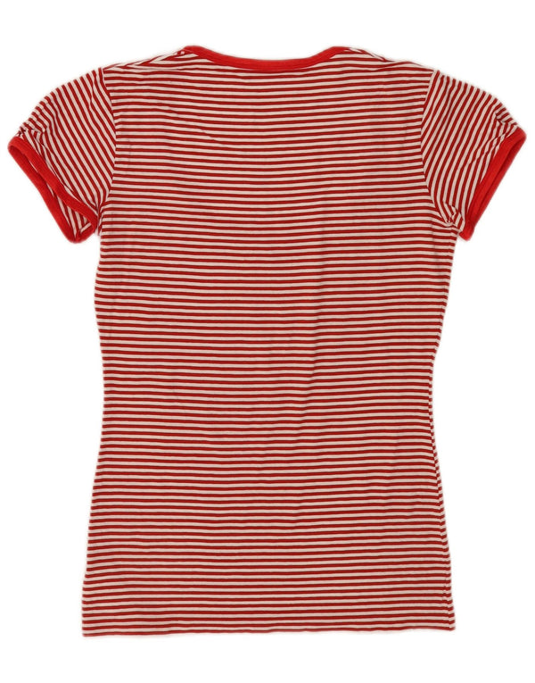 Benetton Womens T-Shirt Top UK 16 Large Red Striped Viscose