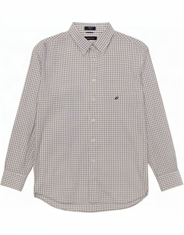 Nautica Mens Shirt XL White Check Cotton