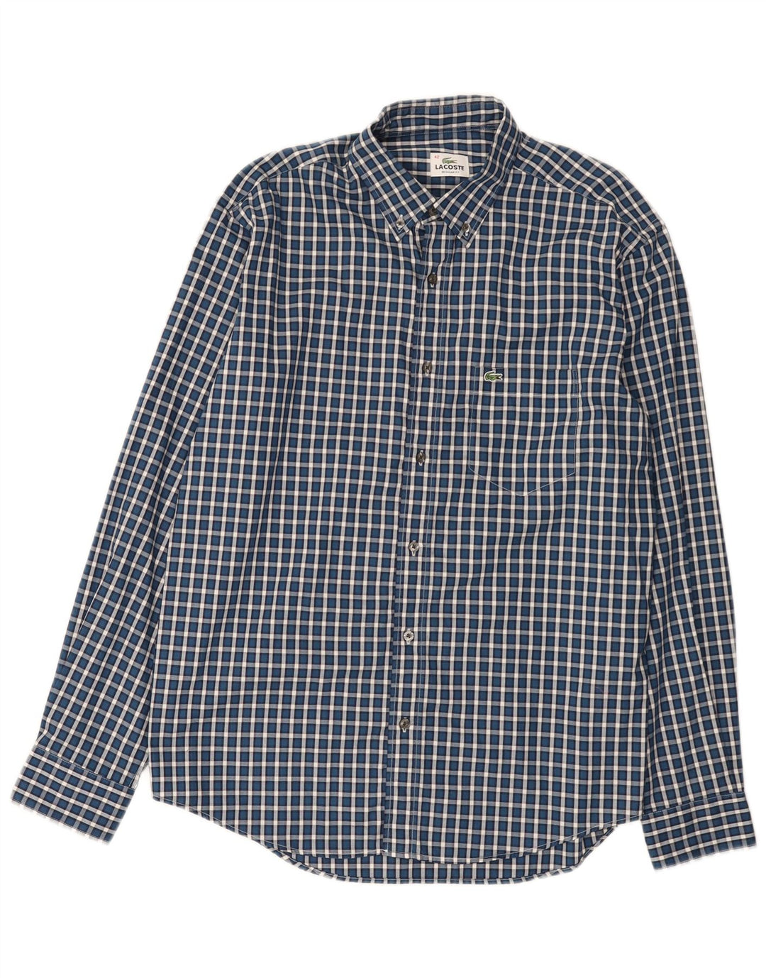 Lacoste Mens Regular Fit Shirt Size 42 Large Blue Check Cotton
