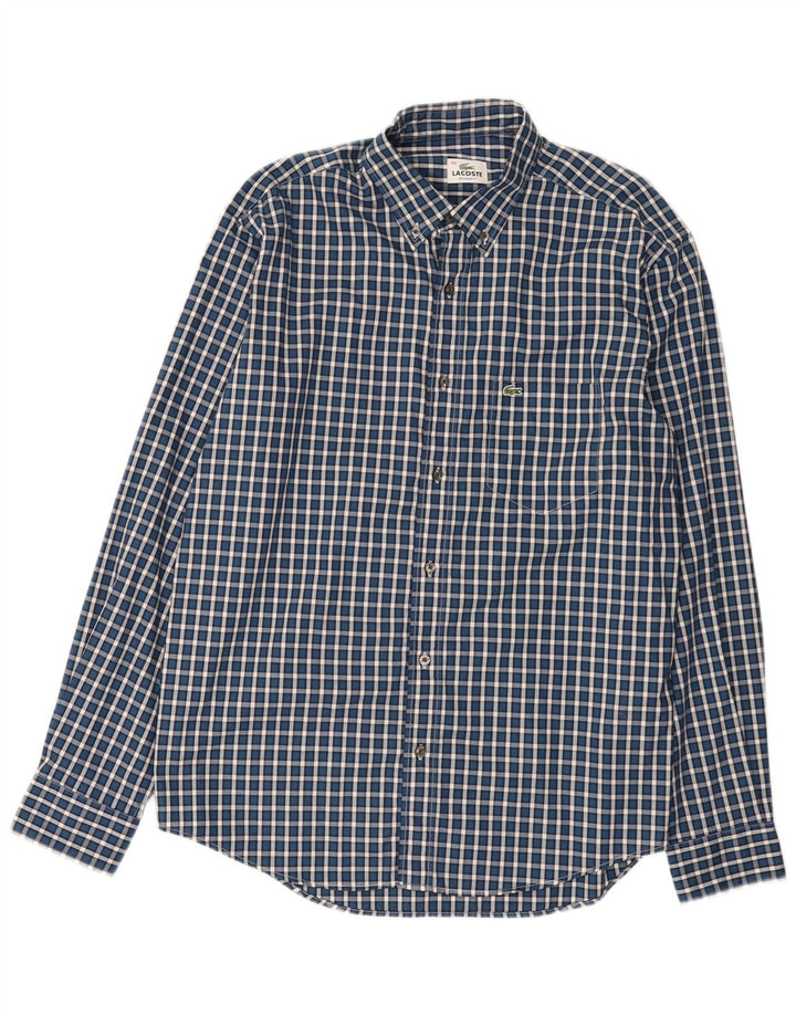 Lacoste Mens Regular Fit Shirt Size 42 Large Blue Check Cotton