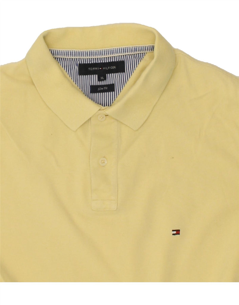 TOMMY HILFIGER Mens Slim Fit Polo Shirt XL Yellow Cotton | Vintage Tommy Hilfiger | Thrift | Second-Hand Tommy Hilfiger | Used Clothing | Messina Hembry 