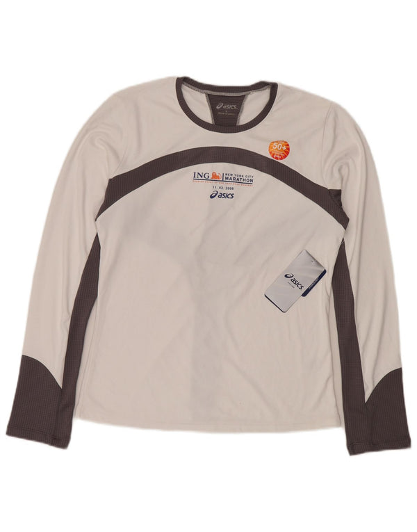 Asics Womens Graphic Top Long Sleeve UK 14 Large White Colourblock