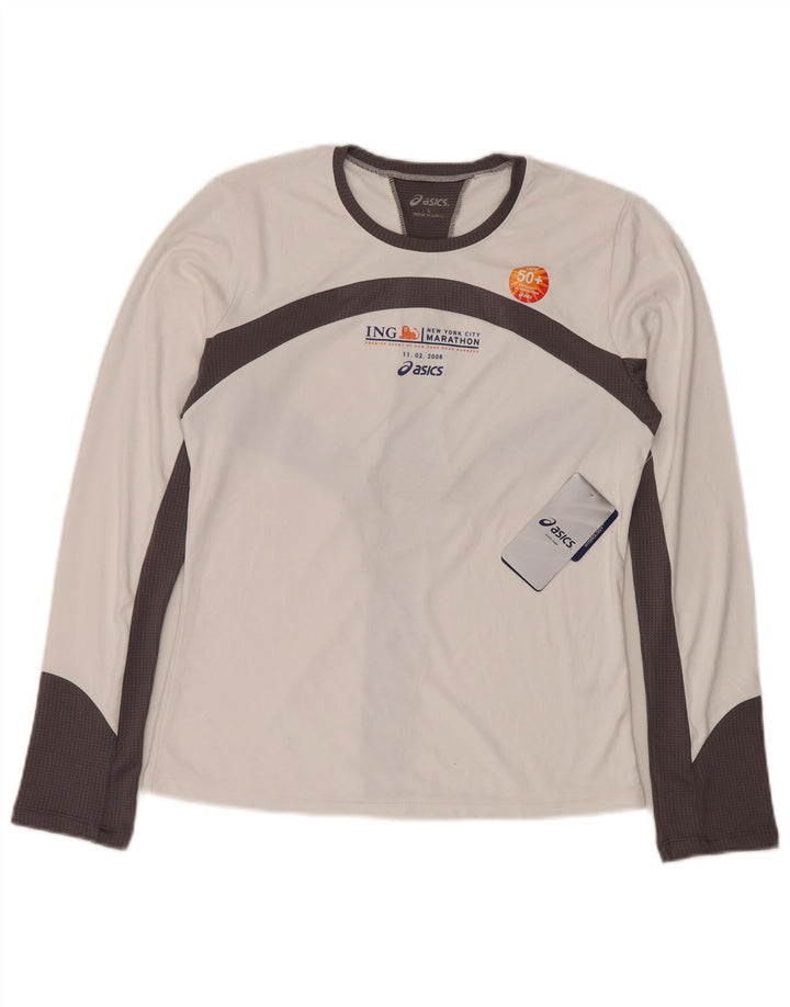 Asics Womens Graphic Top Long Sleeve UK 14 Large White Colourblock