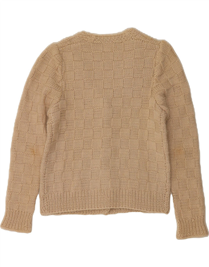 VINTAGE Womens Cardigan Sweater UK 12 Medium Beige Check Vintage Vintage and Second-Hand Vintage from Messina Hembry 