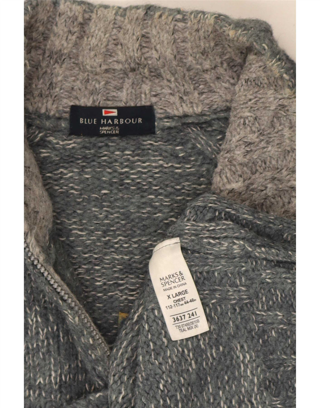 Marks & Spencer Mens Blue Harbour Zip Neck Jumper Sweater XL Grey Flecked