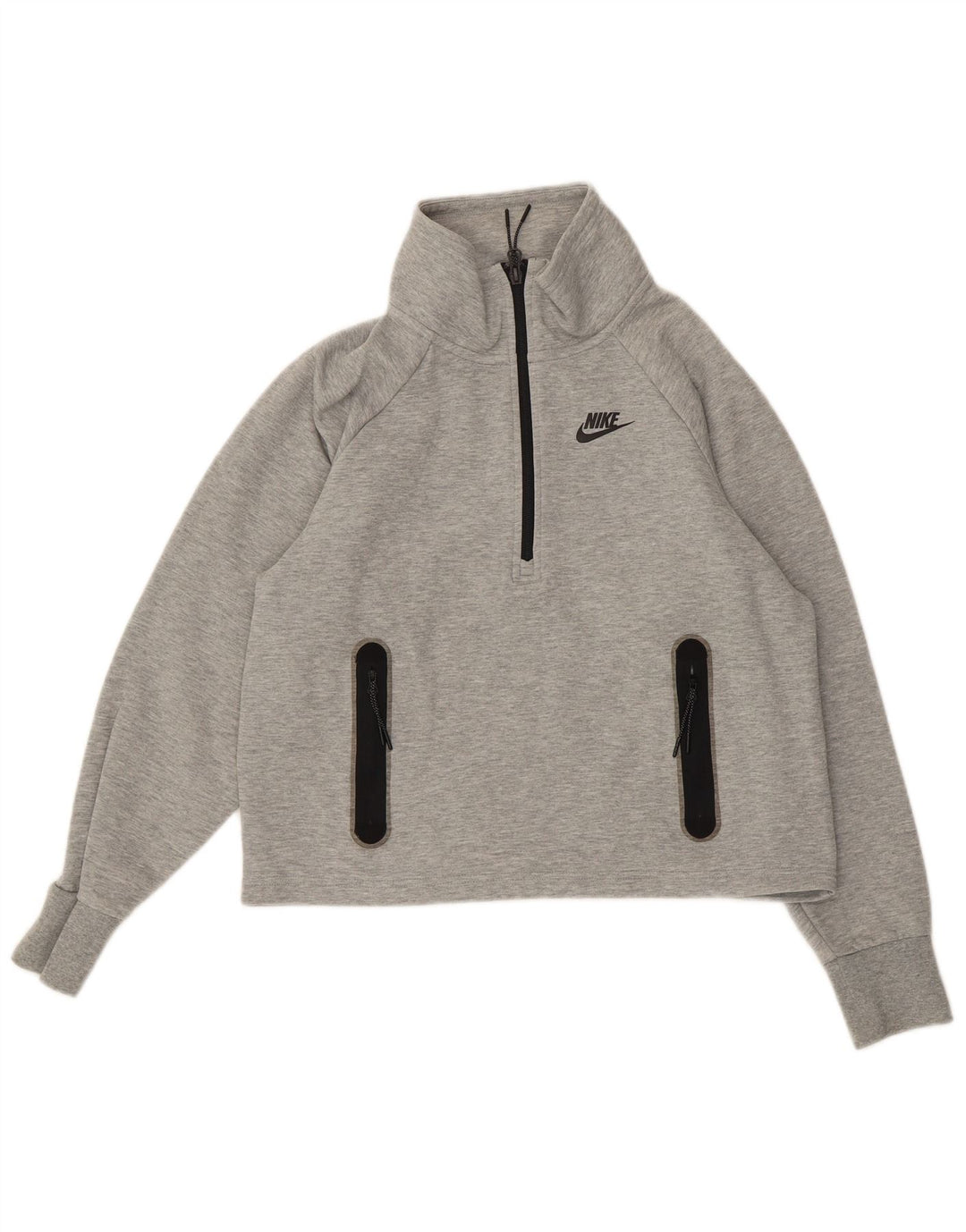 NIKE Womens Oversized Crop Sweatshirt Jumper UK 10 Small Grey Flecked