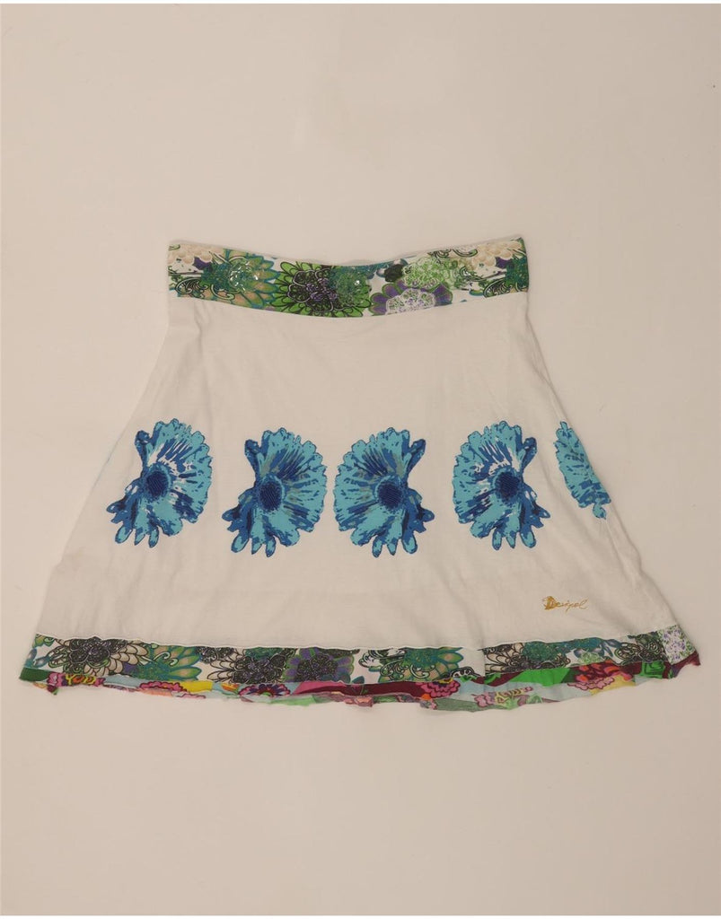 DESIGUAL Womens A-Line Skirt W34 Large White Floral Vintage Desigual and Second-Hand Desigual from Messina Hembry 