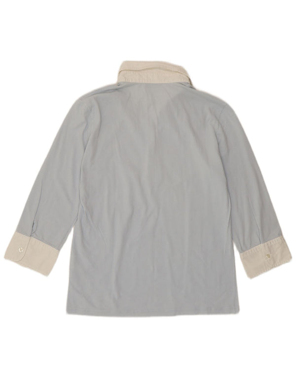 Fred Perry Womens 3/4 Sleeve Polo Shirt UK 14 Large Blue Colourblock Cotton