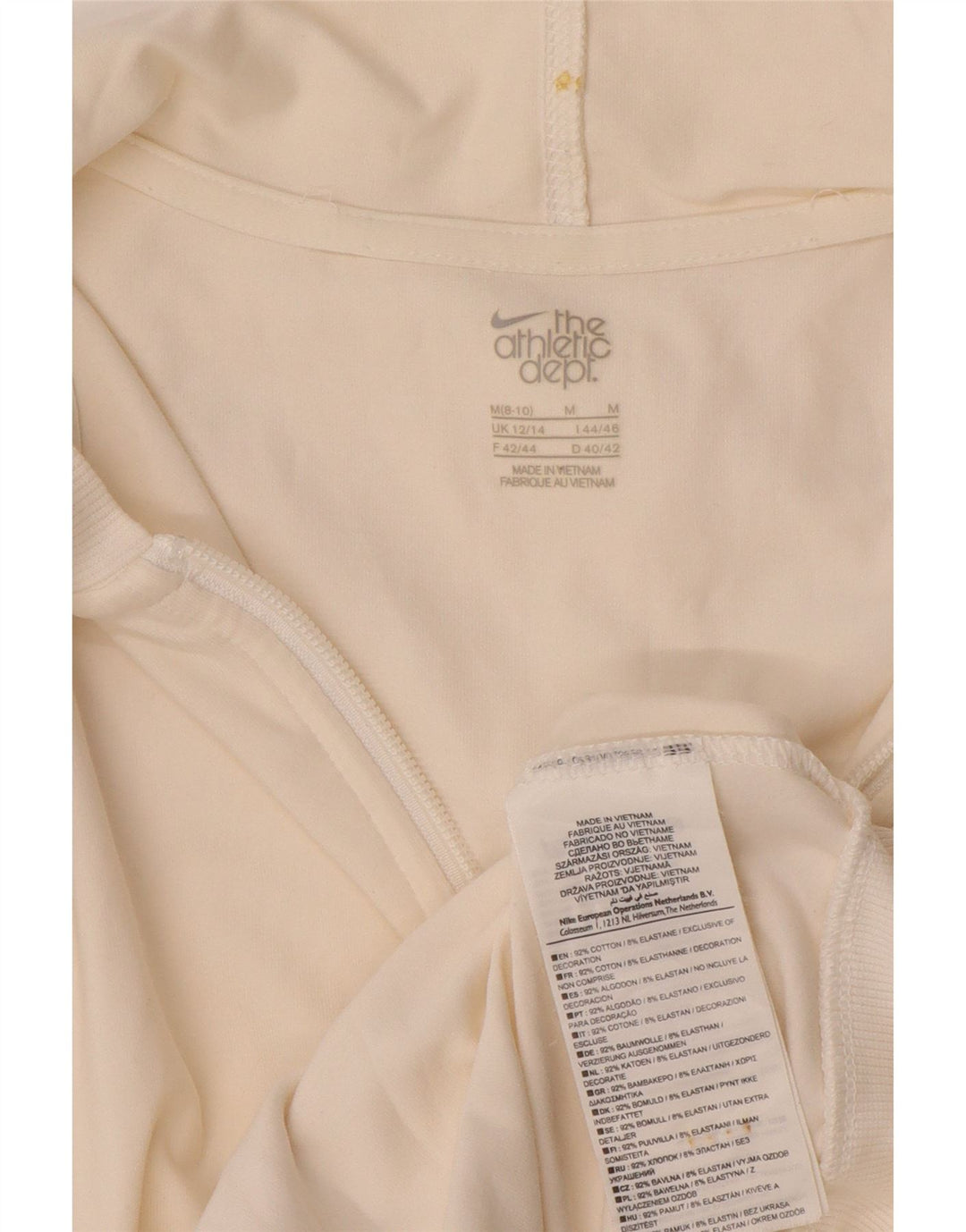NIKE Womens Zip Hoodie Sweater UK 12/14 Medium Off White Cotton