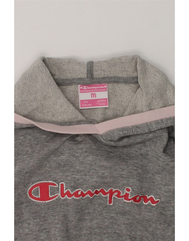 CHAMPION Girls Graphic Hoodie Jumper 9-10 Years Medium Grey Cotton | Vintage Champion | Thrift | Second-Hand Champion | Used Clothing | Messina Hembry 