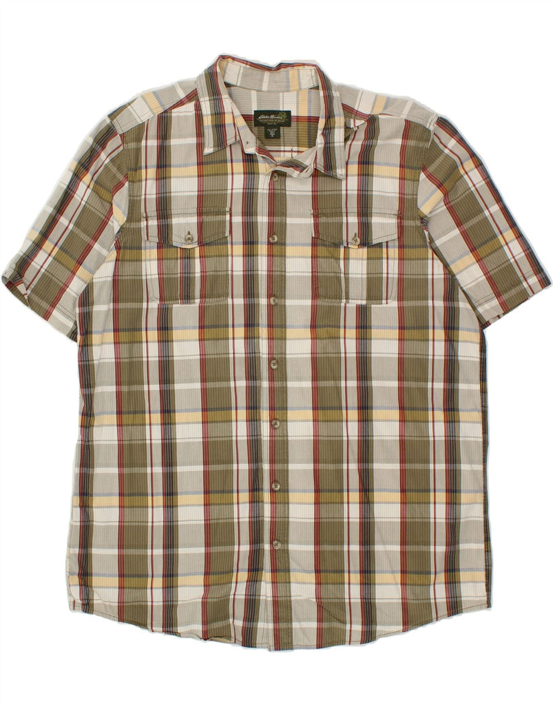 EDDIE BAUER Mens Tall Short Sleeve Shirt XL Green Check Cotton Vintage Eddie Bauer and Second-Hand Eddie Bauer from Messina Hembry 