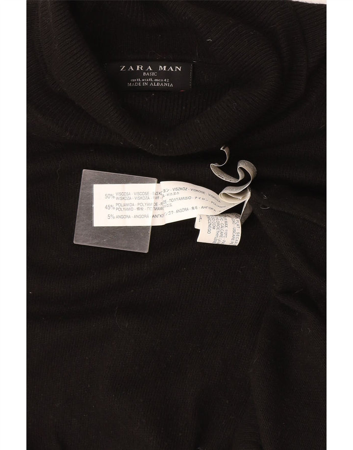 Zara Mens Roll Neck Jumper Sweater XL Black Viscose