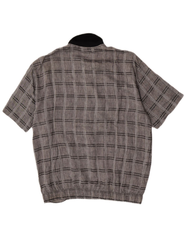 Vintage Mens Short Sleeve Pullover Shirt Medium Grey Check