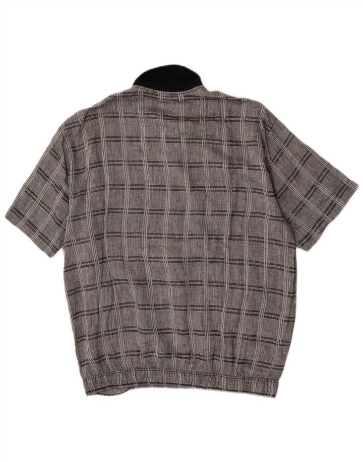 Vintage Mens Short Sleeve Pullover Shirt Medium Grey Check