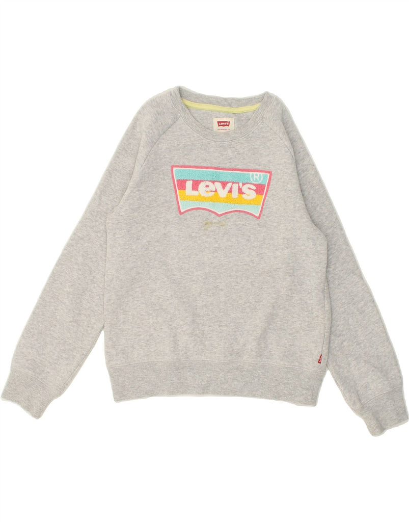 LEVI'S Girls Graphic Sweatshirt Jumper 13-14 Years Grey Cotton | Vintage Levi's | Thrift | Second-Hand Levi's | Used Clothing | Messina Hembry 