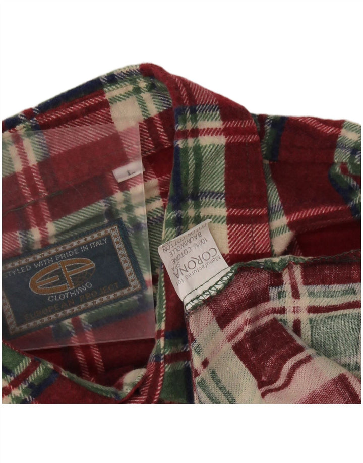EUROPEAN PROJECT Mens Flannel Shirt Large Red Check Cotton