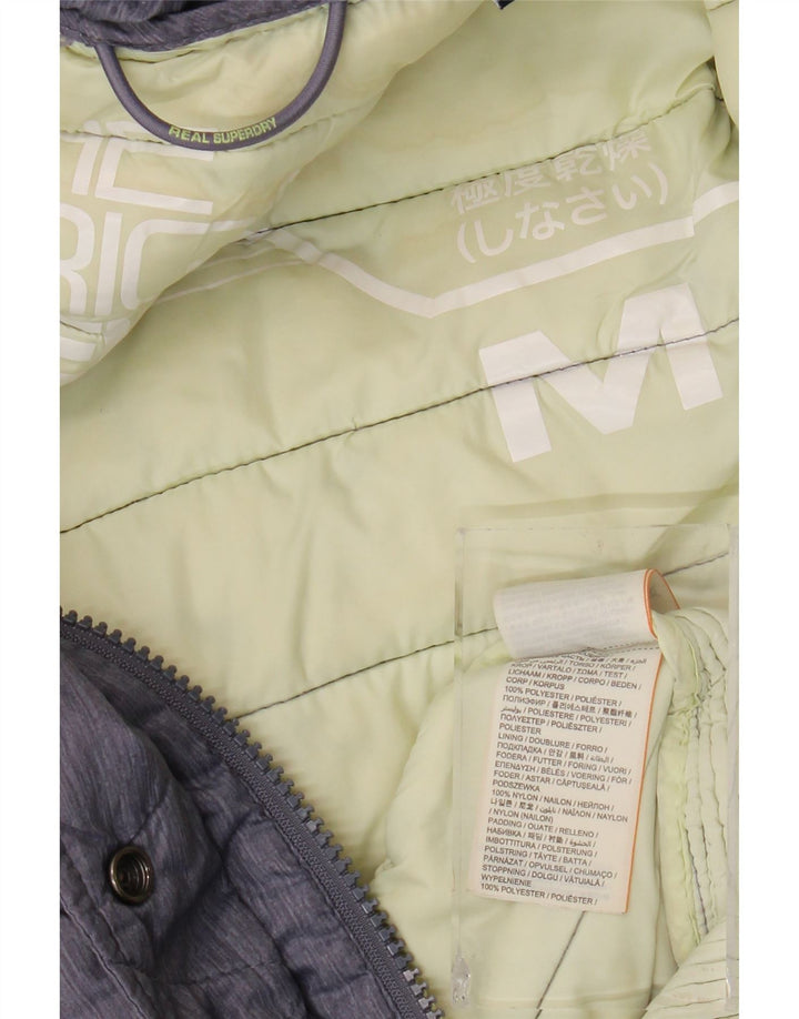 SUPERDRY Womens Hooded Padded Jacket UK 12 Medium Navy Blue Polyester