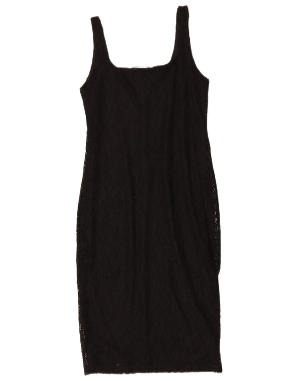 Zara Womens Trafaluc Sleeveless Lace Sheath Dress UK 12 Medium Black Floral