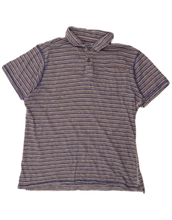 Weird Fish Mens Polo Shirt XL Navy Blue Pinstripe Cotton