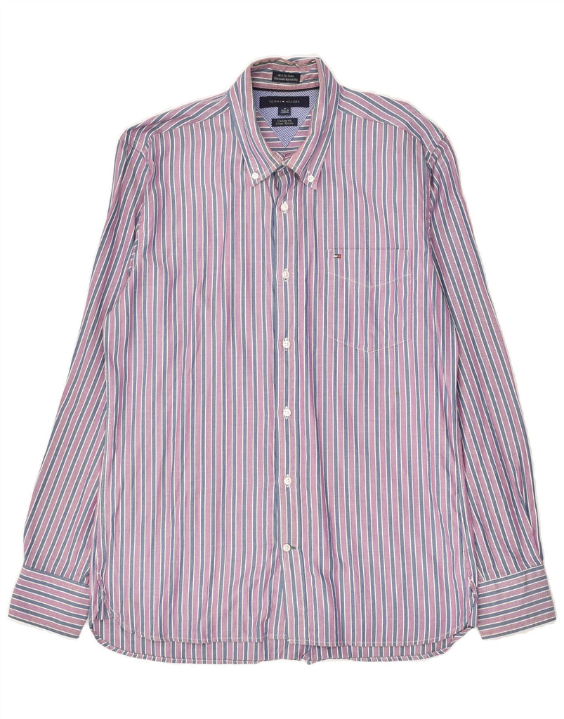 TOMMY HILFIGER Mens Custom Fit Shirt Size 15 1/2 16 Medium Purple Striped | Vintage Tommy Hilfiger | Thrift | Second-Hand Tommy Hilfiger | Used Clothing | Messina Hembry 