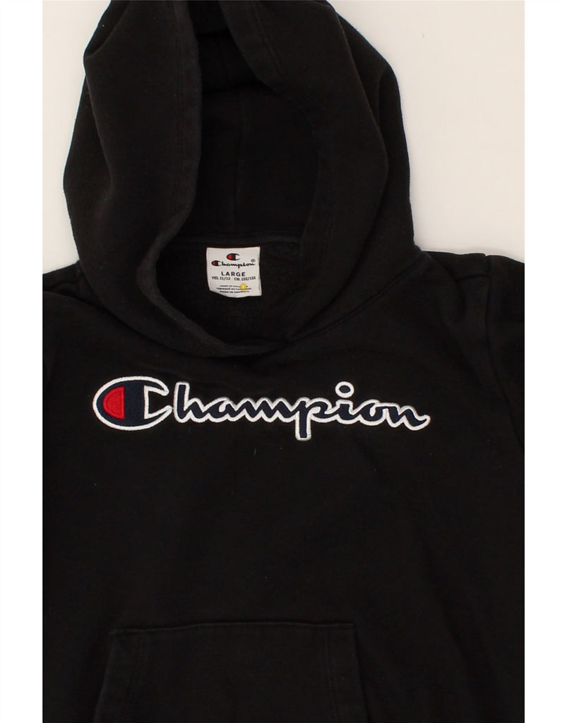 CHAMPION Boys Graphic Hoodie Jumper 11-12 Years Large  Black Cotton | Vintage Champion | Thrift | Second-Hand Champion | Used Clothing | Messina Hembry 