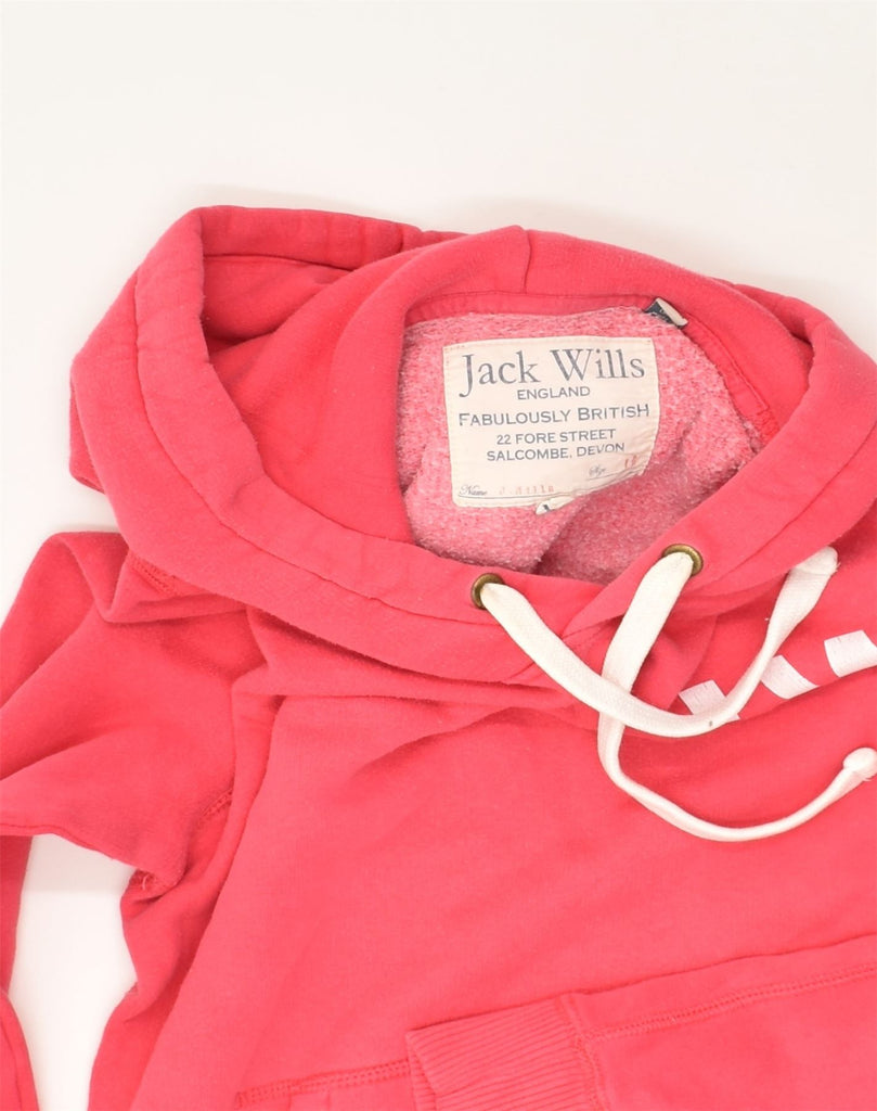 JACK WILLS Womens Graphic Hoodie Jumper UK 10 Small Pink Cotton | Vintage Jack Wills | Thrift | Second-Hand Jack Wills | Used Clothing | Messina Hembry 