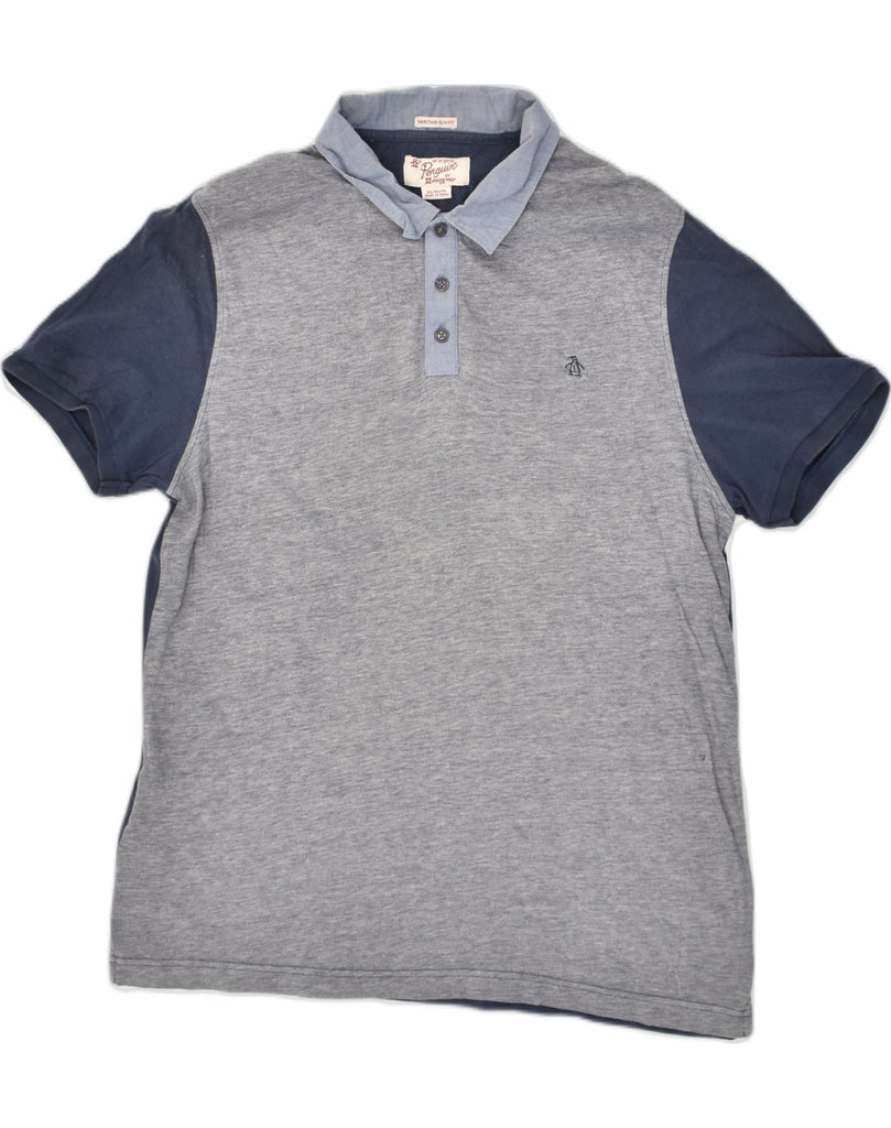 PENGUIN Mens Heritage Fit Slim Fit Polo Shirt XL Grey Colourblock Cotton | Vintage Penguin | Thrift | Second-Hand Penguin | Used Clothing | Messina Hembry 