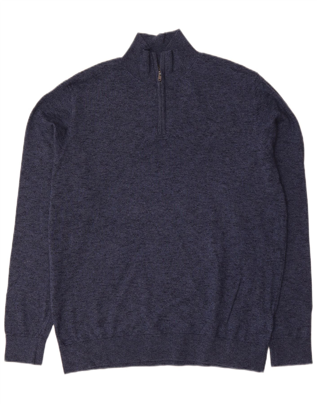 Marks & Spencer Mens Zip Neck Jumper Sweater Large Navy Blue Flecked Cotton