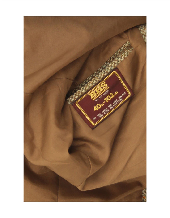 Harris Tweed Mens 2 Button Blazer Jacket UK 40 Large Brown Herringbone Wool