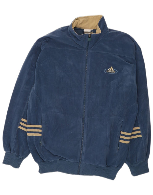 Adidas Mens Velour Tracksuit Top Jacket UK 40/42 Medium Navy Blue Polyester