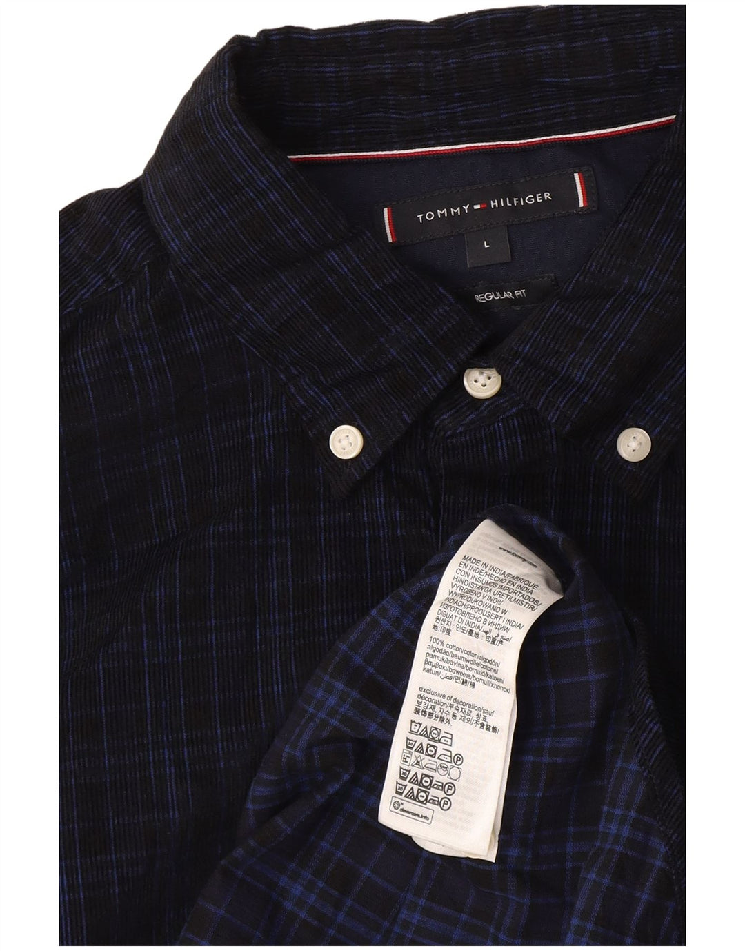 Tommy Hilfiger Mens Regular Fit Checked  Shirt Large Navy Blue Check Preppy