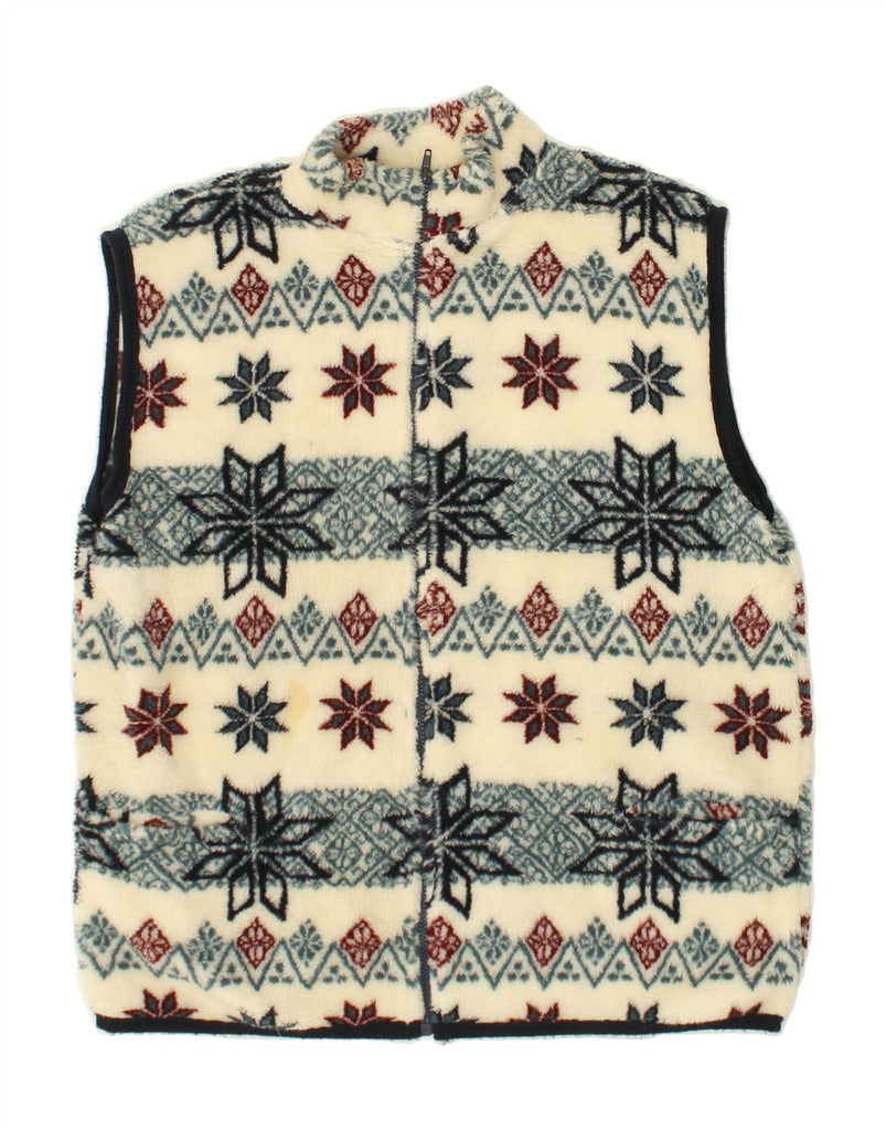 VINTAGE Womens Fleece Gilet UK 16 Large Off White Fair Isle Polyester | Vintage Vintage | Thrift | Second-Hand Vintage | Used Clothing | Messina Hembry 