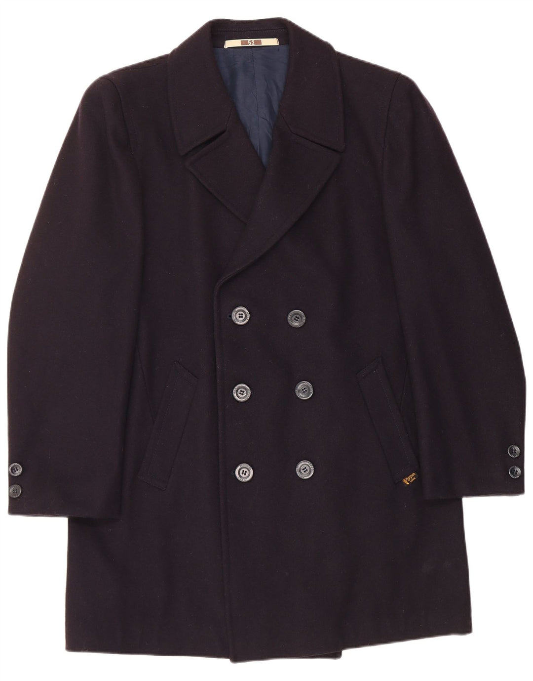 Vintage Mens Pea Coat IT 52 XL Navy Blue Viscose