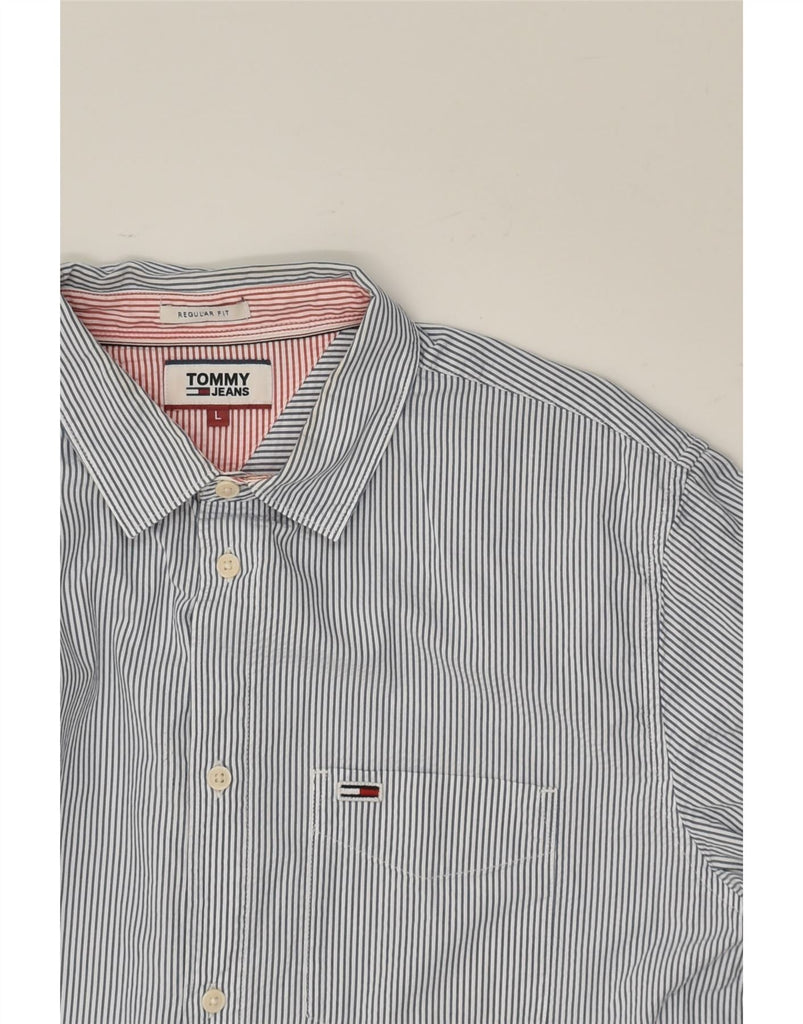 TOMMY HILFIGER Mens Regular Fit Shirt Large Navy Blue Pinstripe Cotton | Vintage Tommy Hilfiger | Thrift | Second-Hand Tommy Hilfiger | Used Clothing | Messina Hembry 