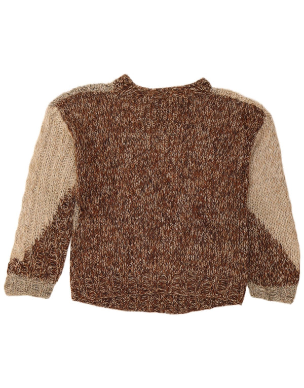 Giunco Womens Crew Neck Jumper Sweater UK 10 Small Brown Colourblock Mohair