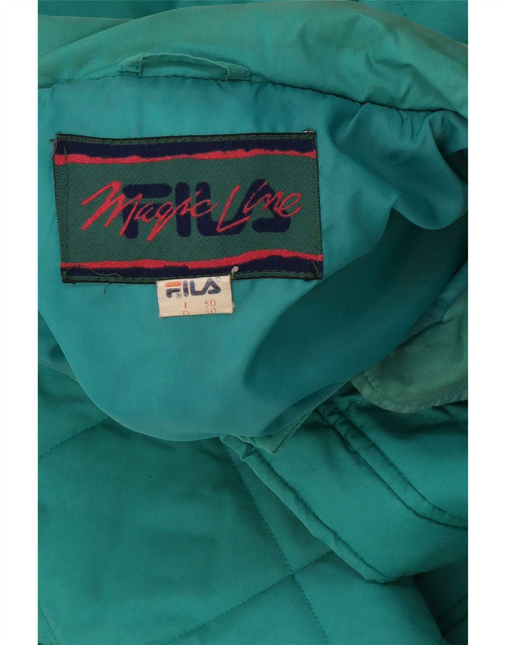 Fila Mens Quilted Jacket IT 50 Large Turquoise Polyester