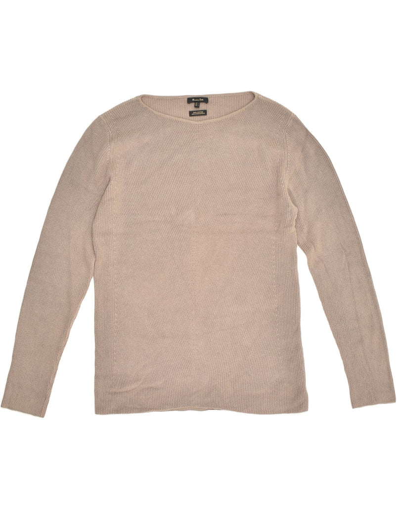 MASSIMO DUTTI Womens Boat Neck Jumper Sweater UK 14 Large Beige Cotton | Vintage Massimo Dutti | Thrift | Second-Hand Massimo Dutti | Used Clothing | Messina Hembry 